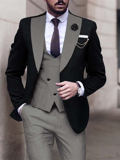 Tailored Fit Men's 3-Piece Patchwork Suit For Weddings And Proms Single Breasted With Two Buttons