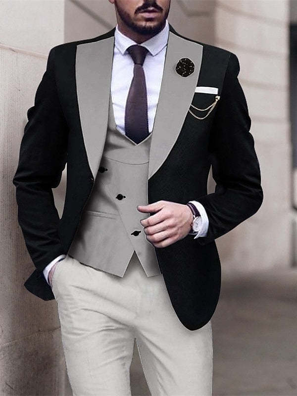 Tailored Fit Men's 3-Piece Patchwork Suit For Weddings And Proms Single Breasted With Two Buttons