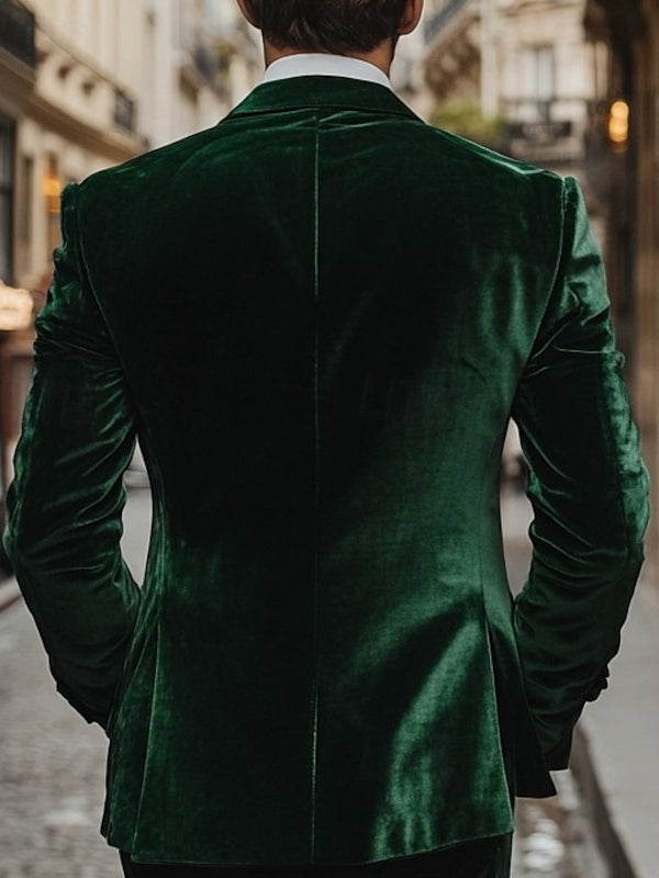 Vintage Velvet Men's Blazer With Patchwork In Solid Colors Double Breasted Regular Fit For Parties