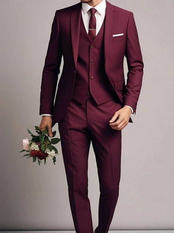 Men's 3-Piece Single-Breasted Two-Button Tailored Fit Wedding Party Suits