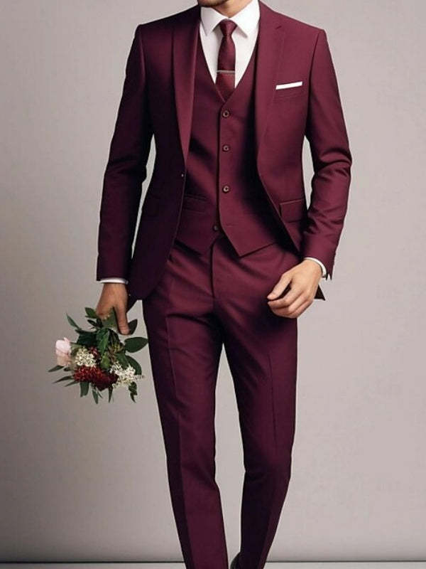 Men's 3-Piece Single-Breasted Two-Button Tailored Fit Wedding Party Suits