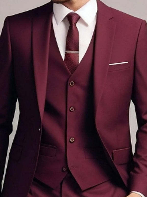 Men's 3-Piece Single-Breasted Two-Button Tailored Fit Wedding Party Suits