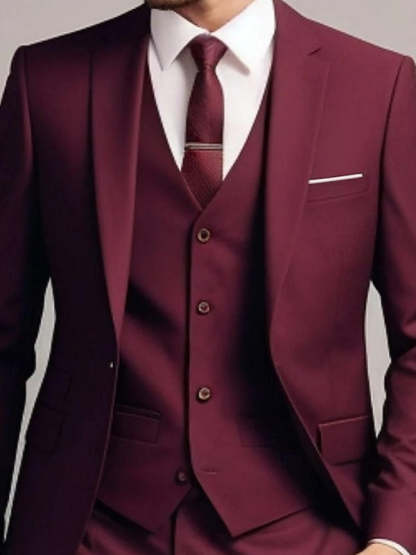Men's 3-Piece Single-Breasted Two-Button Tailored Fit Wedding Party Suits