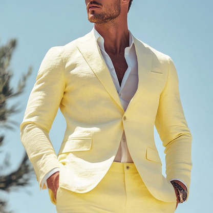 Men's Standard Fit Single Breasted One-Button Suit For Beach Weddings And Business Events In Daffodil-BMbridal.UK