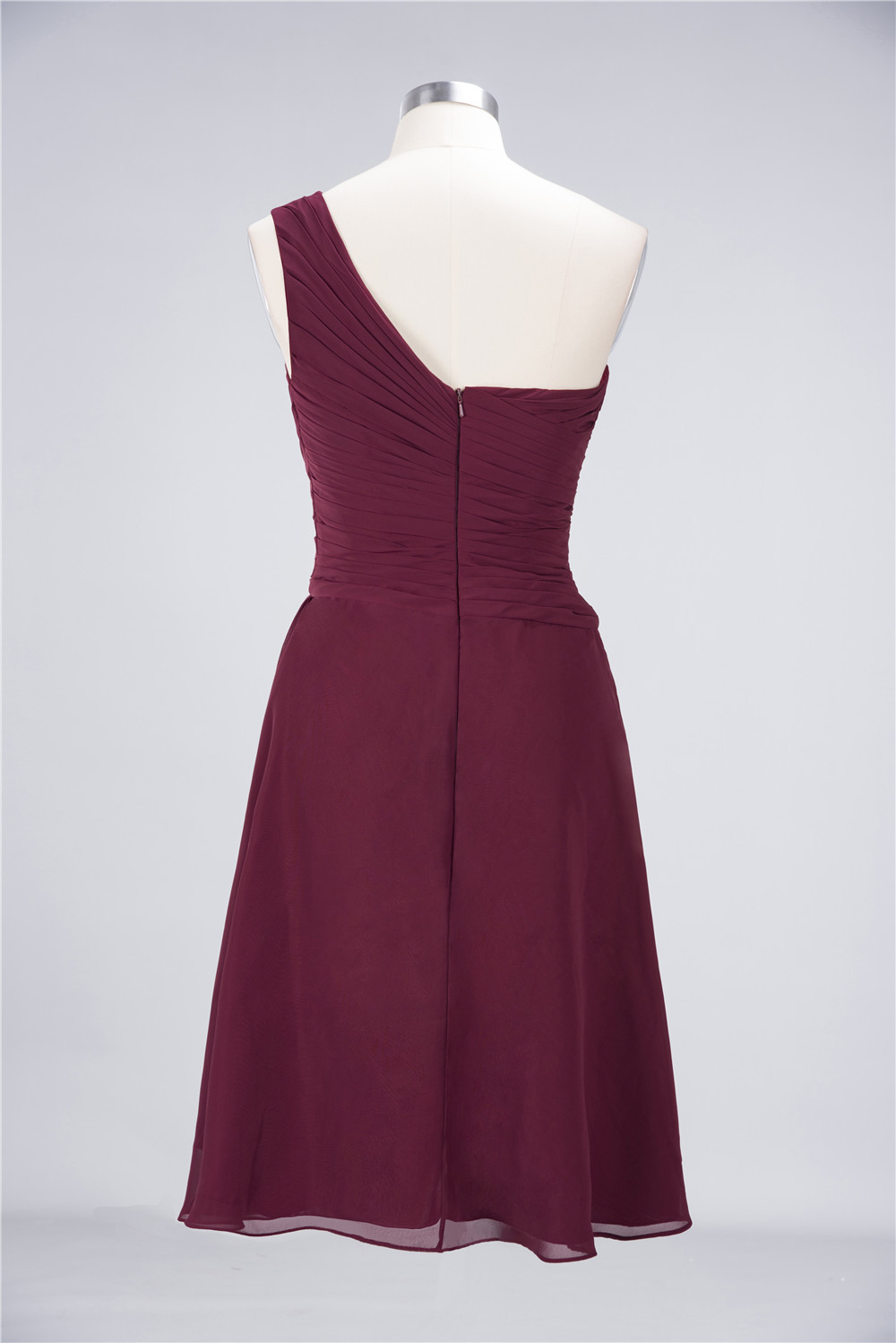 BMbridal Chic One-Shoulder Short Burgundy Affordable Bridesmaid Dress with Ruffle-BMbridal