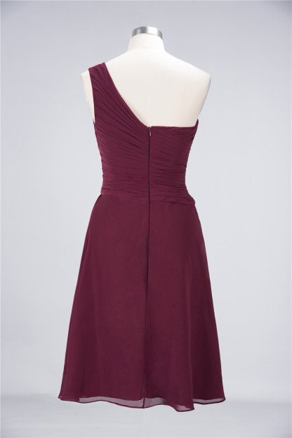 BMbridal Chic One-Shoulder Short Burgundy Affordable Bridesmaid Dress with Ruffle-BMbridal