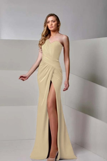One Shoulder Sleeveless Long Mermaid Split Prom Dress With Pleated