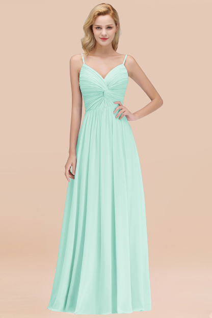 BMbridal Chic V-Neck Pleated Backless Bridesmaid Dresses with Spaghetti Straps-BMbridal