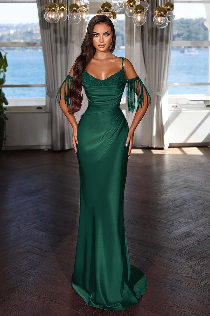 Off the Shoulder Sleeveless Mermaid Long Prom Dress With Tassel