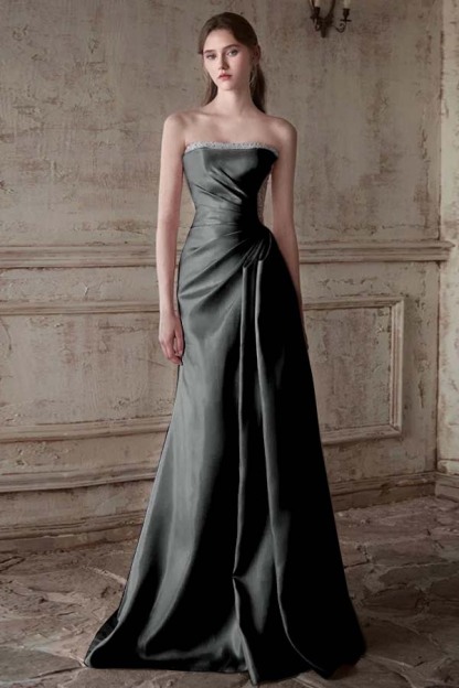 Strapless Sleeveless Long Mermaid Prom Dress With Pleated Beading