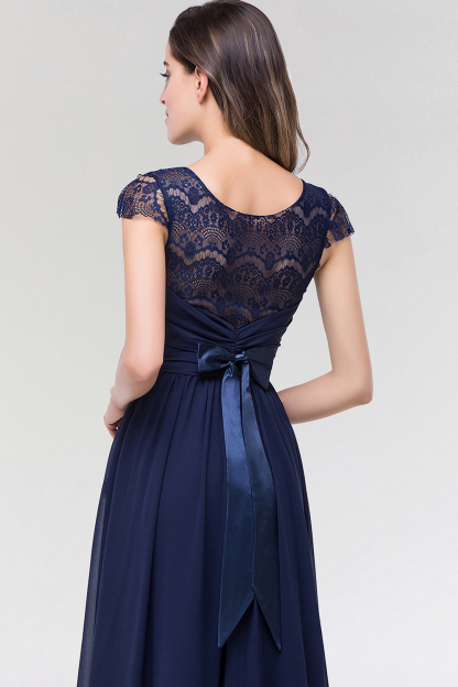 BMbridal Elegant Lace Scoop Sleeveless Navy Bridesmaid Dress with Buttons-BMbridal