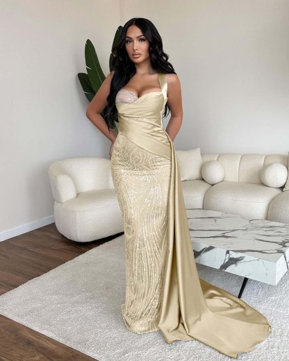 Straps Sweetheart Sleeveless Long Mermaid Prom Dress With Sequins