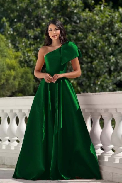 One Shoulder Sleeveless Long Prom Dress With Pleated Bowknot