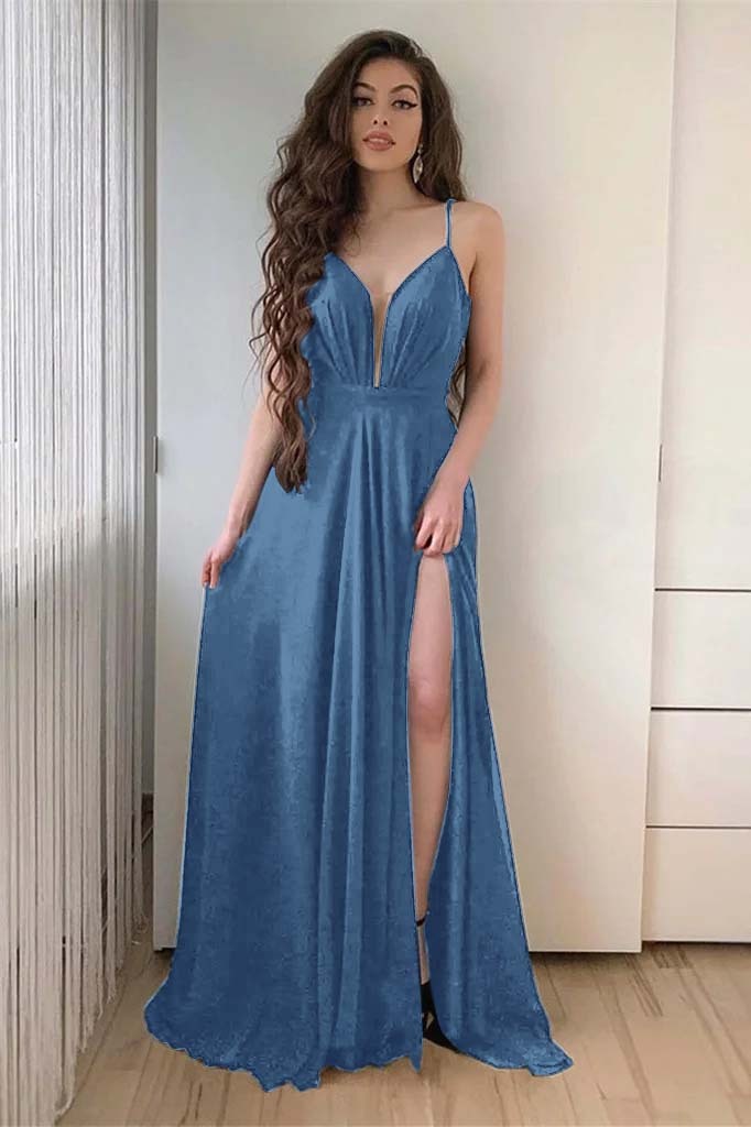 Charming Black Spaghetti Strap Sleeveless Long Prom Dress With Front Split