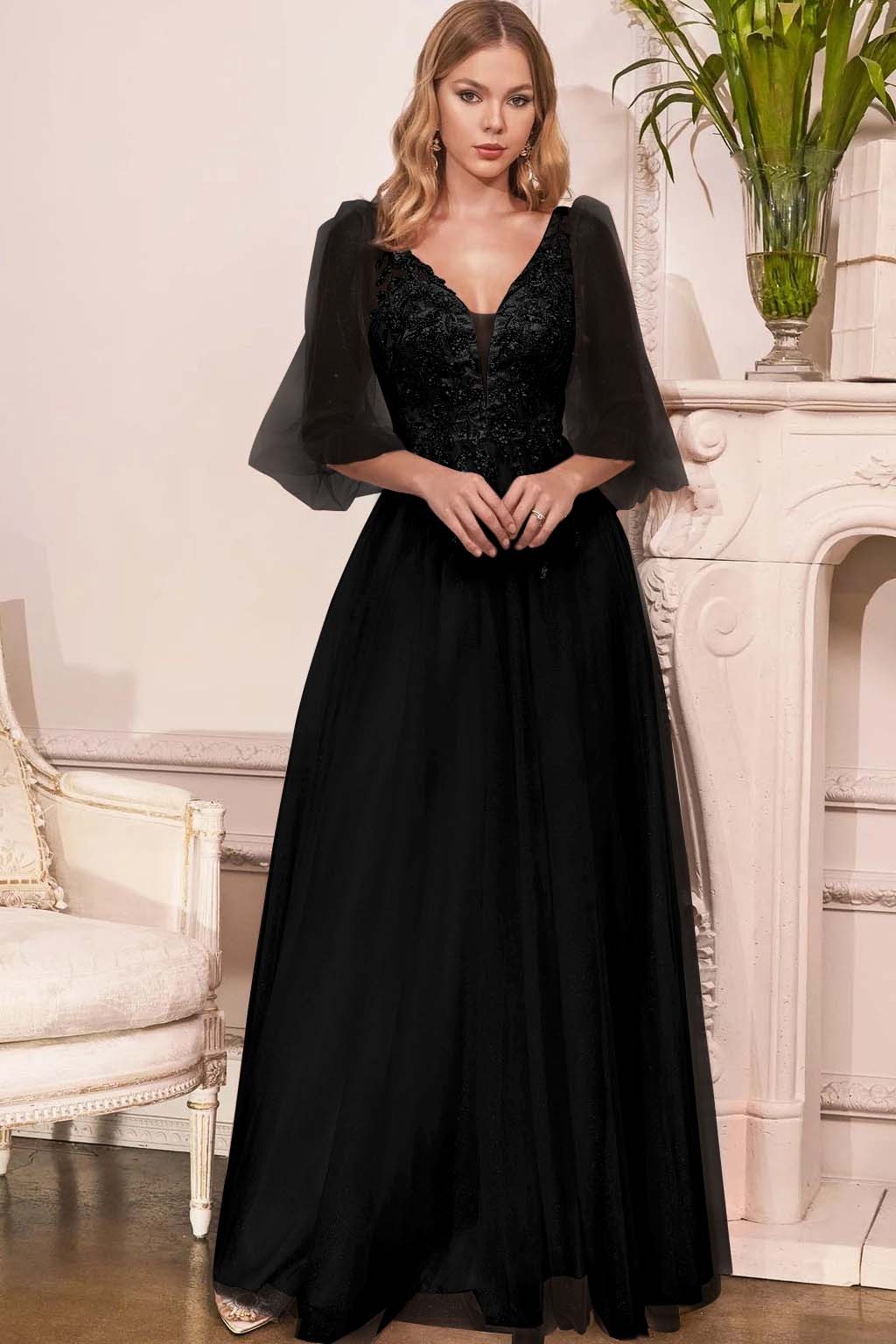 Charming Tulle V Neck Sleeveless Long Prom Dress With Appliques