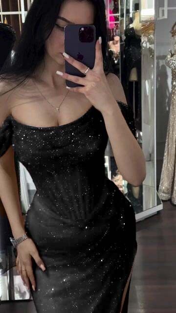 Sequins Off the Shoulder Sleeveless Long Prom Dress With Split