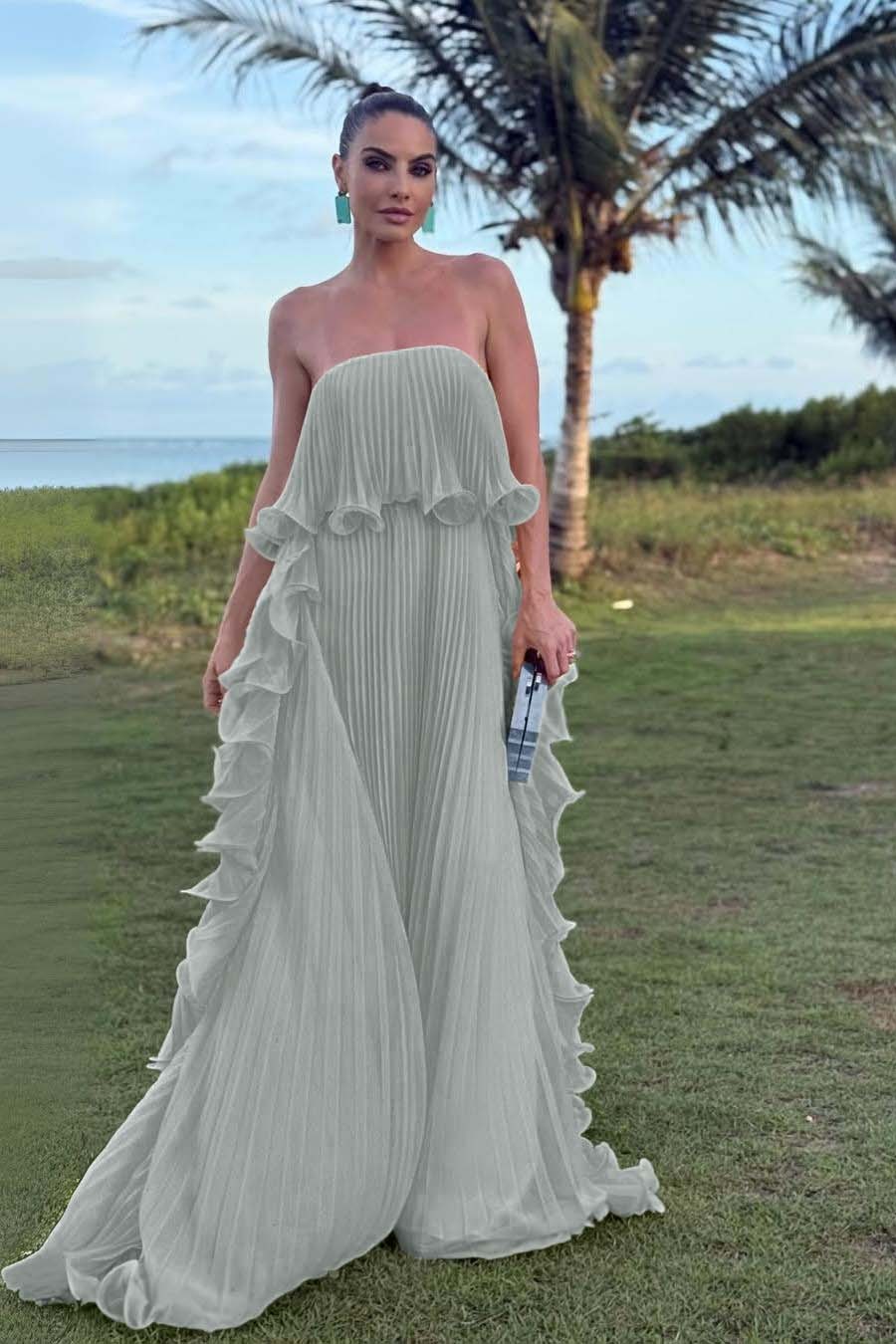 Charming Strapless Sleeveless Long Prom Dress With Pleated Ruffle