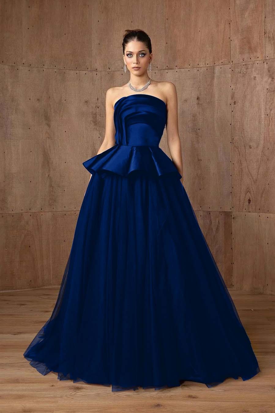 Tulle Strapless Sleeveless A Line Long Prom Dress With Ruffles