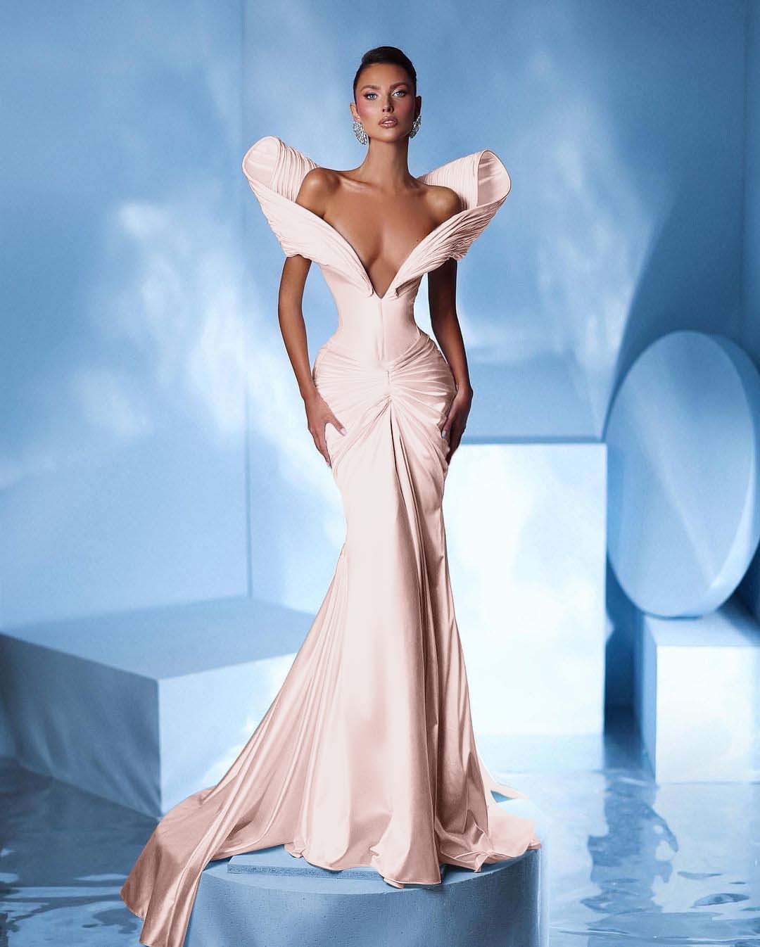 Off the Shoulder Sleeveless Mermaid Long Prom Dress With Pleated