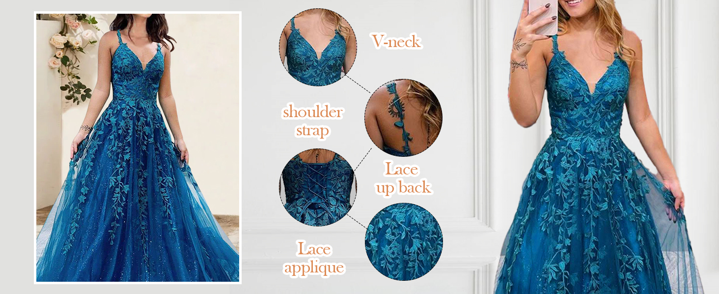 Dark Green Prom Dresses 2024 for Women Lace Appliques Long Ball Gowns for Women A-Line Evening Dress