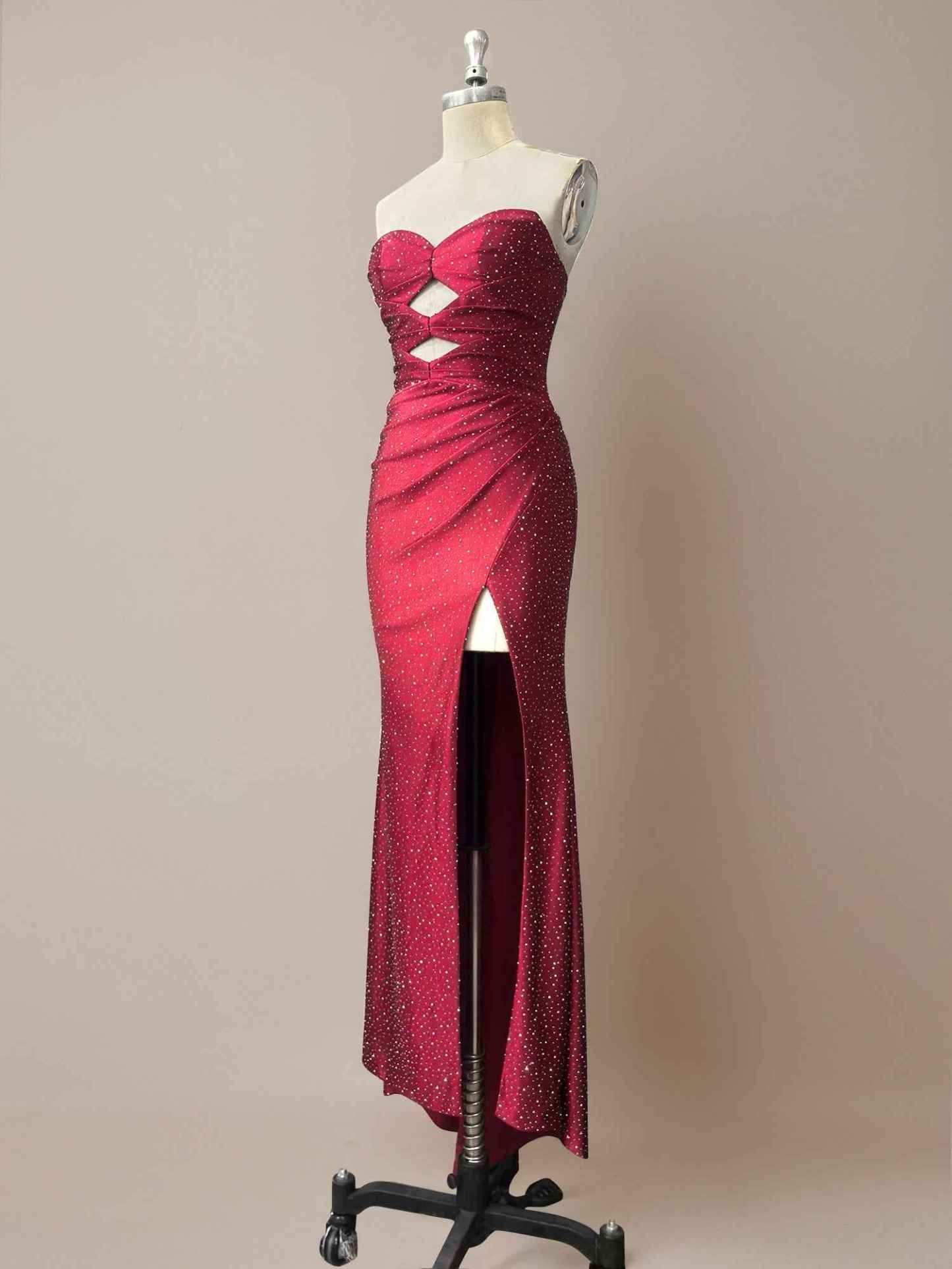 Hot Pink Mermaid Strapless Long Prom Dress with Beads