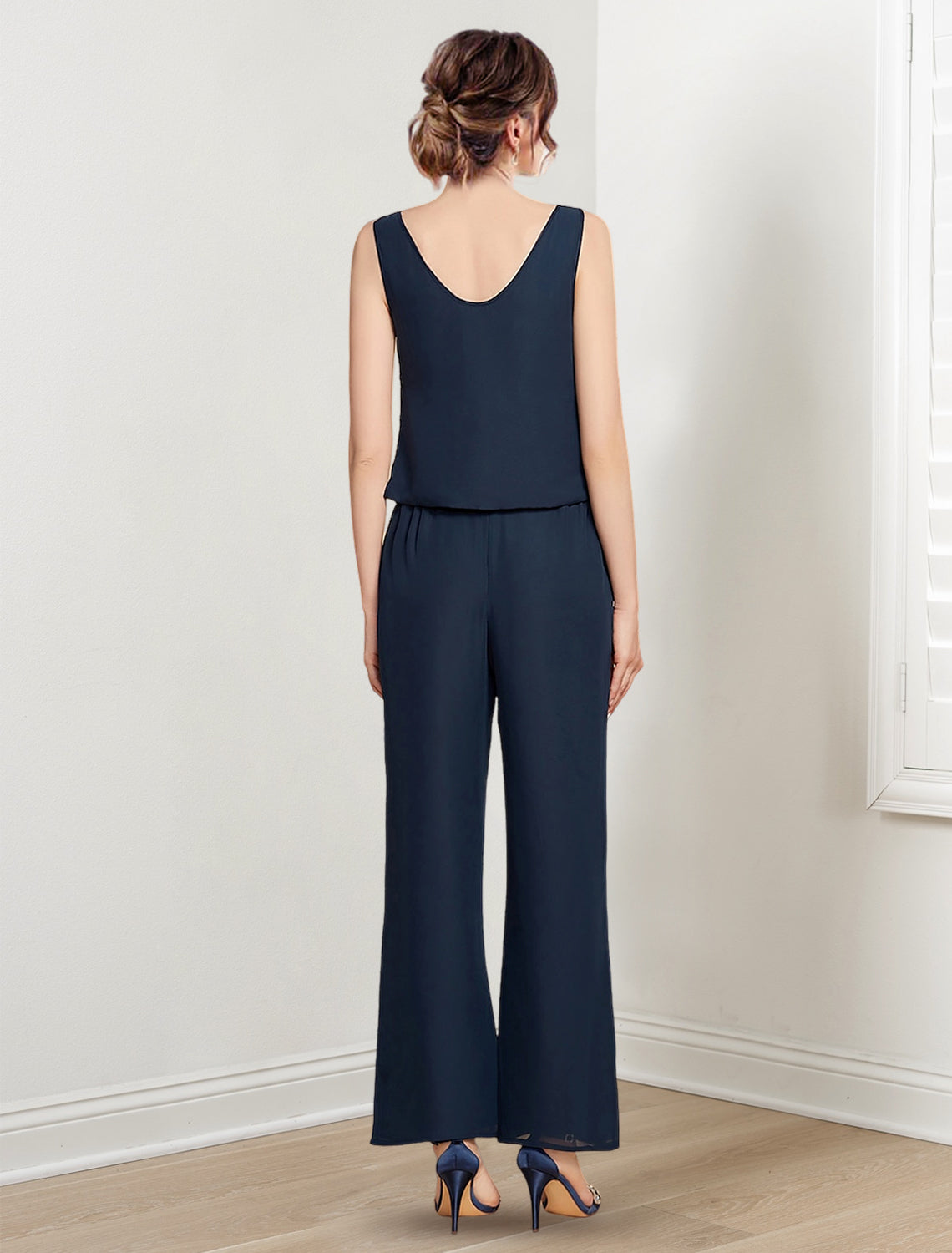 Mother of the Bride Scoop Neck Chiffon Pantsuit with Jacket