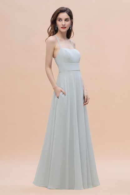 BMbridal Simple Straps A-line Chiffon Mist Bridesmaid Dress with Ruffles Online-BMbridal
