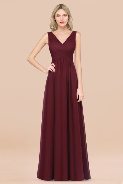 BMbridal Glamorous Chiffon V-Neck Sleeveless Burgundy Bridesmaid Dress with Draped Back-BMbridal