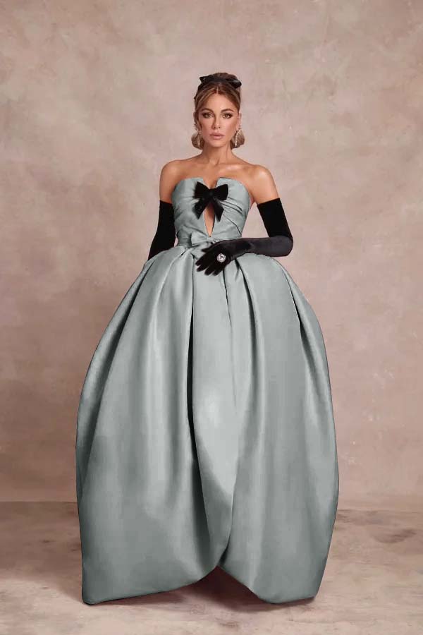 Strapless Sleeveless Long Ball Gown Prom Dress With Long Gloves