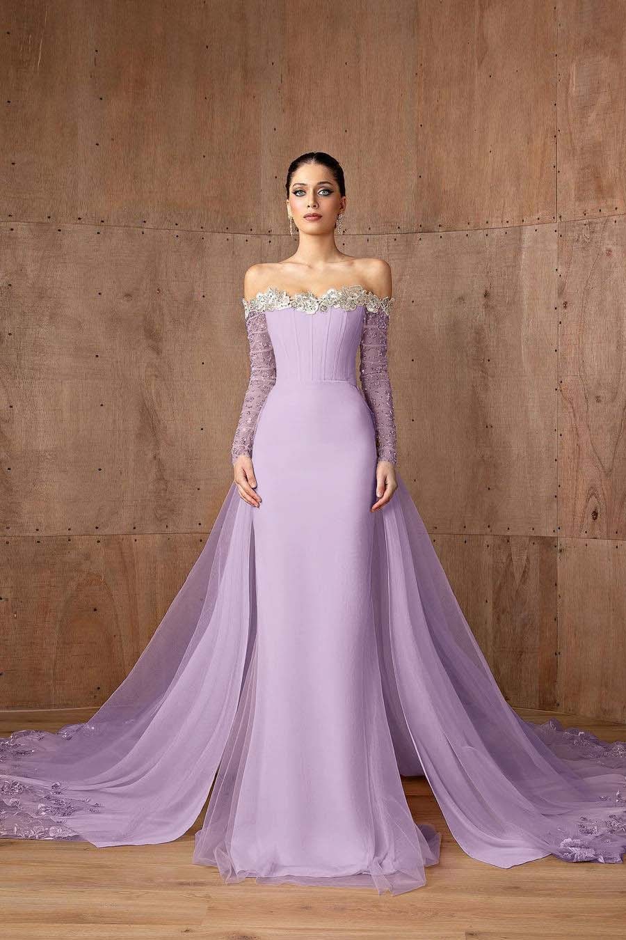Strapless Long Sleeves Mermaid Long Prom Dress With Appliques