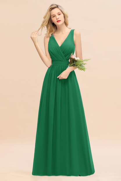 BMbridal Affordable V-Neck Ruffle Long Grape Chiffon Bridesmaid Dress with Bow-BMbridal
