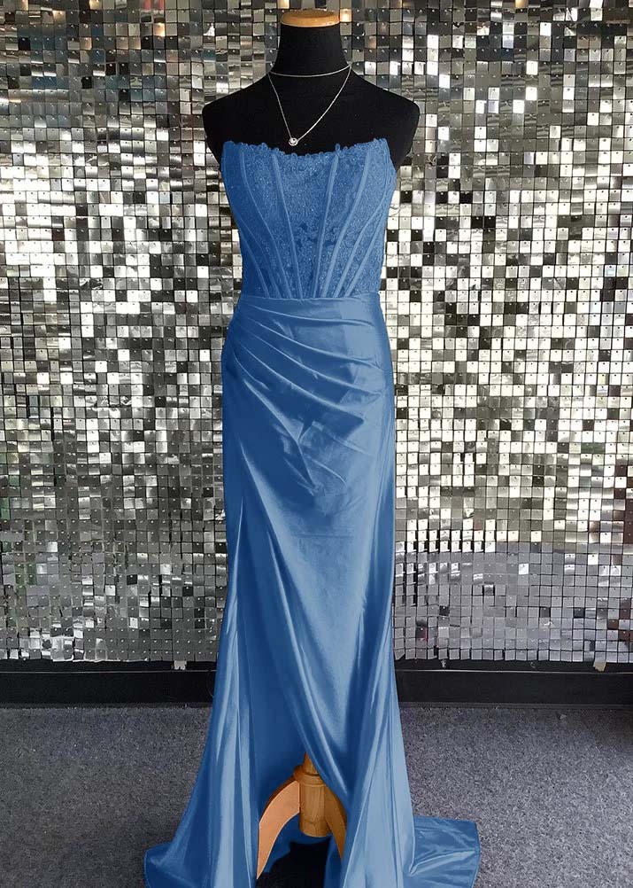 Strapless Sleeveless Long Mermaid Prom Dress With Sequins Pleated
