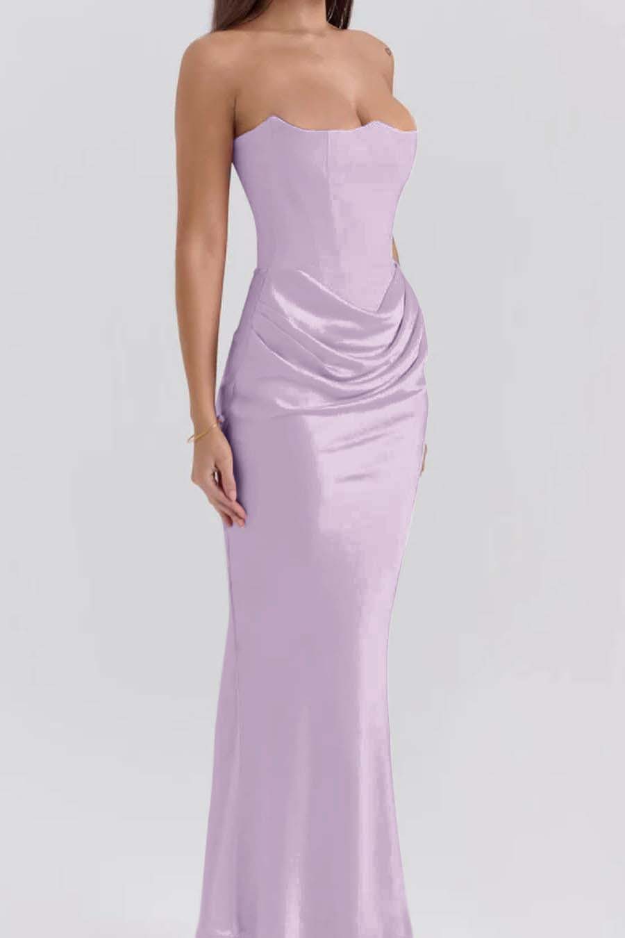 Pink Strapless Sleeveless  Mermaid Long Prom Dress With Pleated