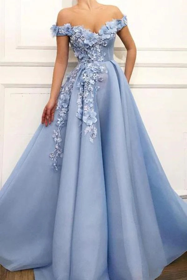 Strapless Off the Shoulder Sleeveless Long Prom Dress With Appliques