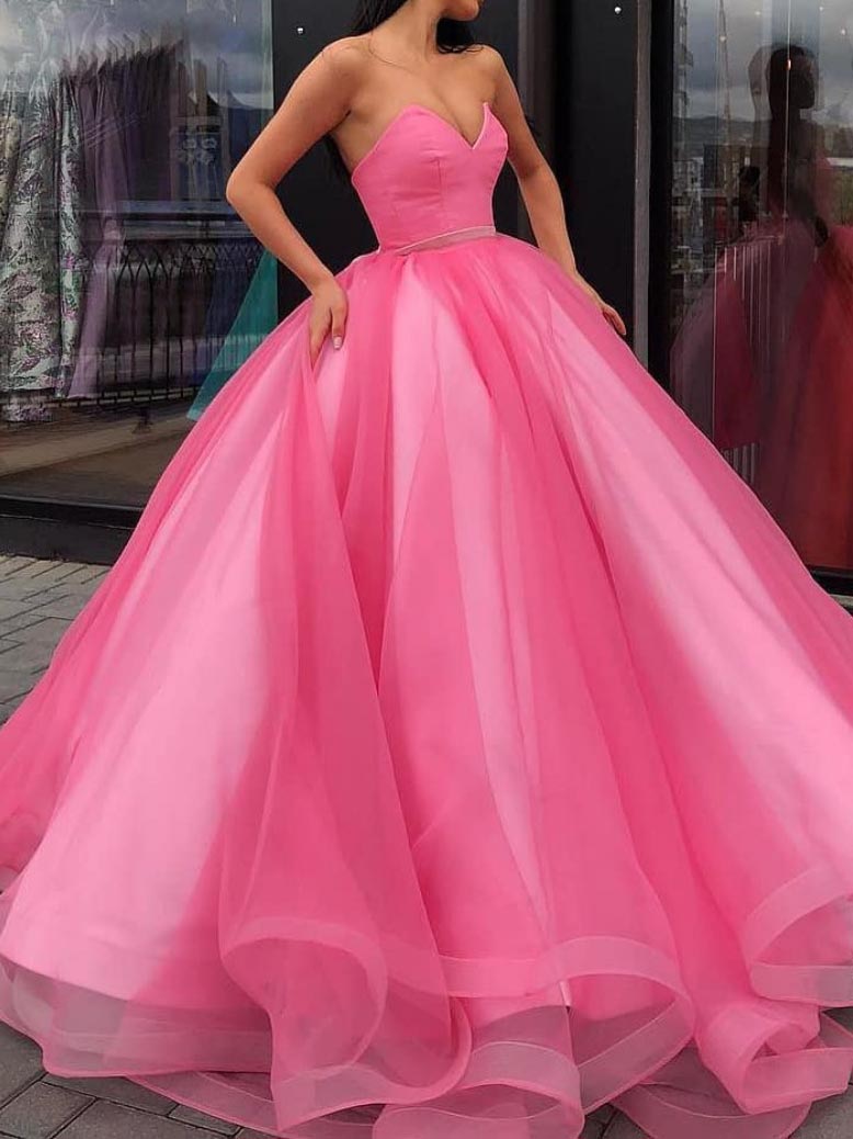 V-Neck Floor-Length Ball Gown Prom Dress with Belt