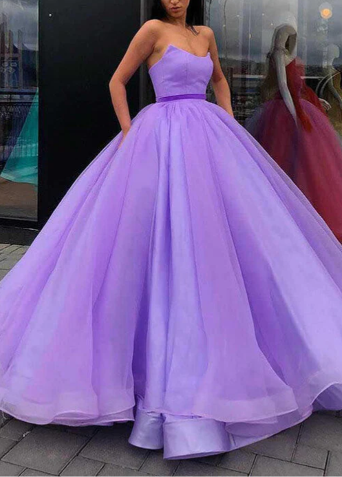V-Neck Floor-Length Ball Gown Prom Dress with Belt