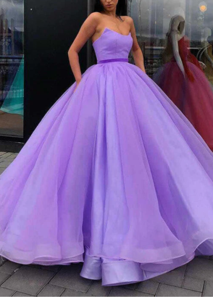 V-Neck Floor-Length Ball Gown Prom Dress with Belt