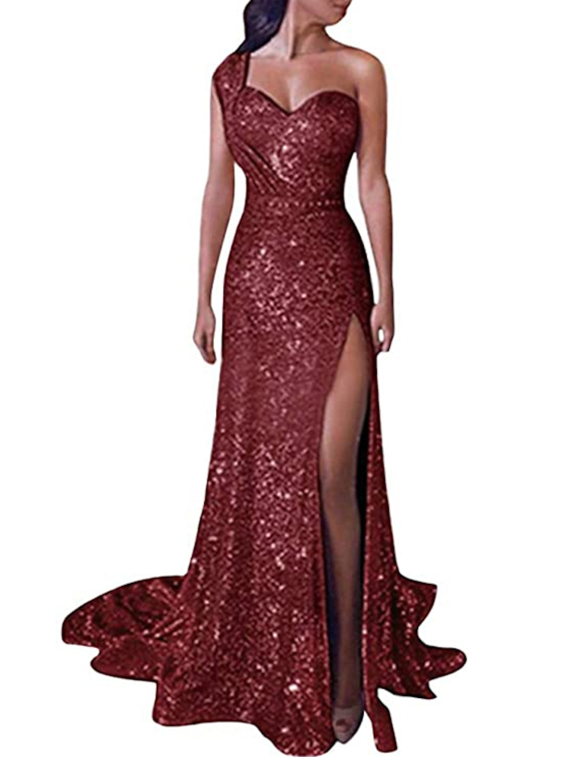 One-Shoulder Long Prom Dress with Side Split and Floor-Length Sheath/Column Design