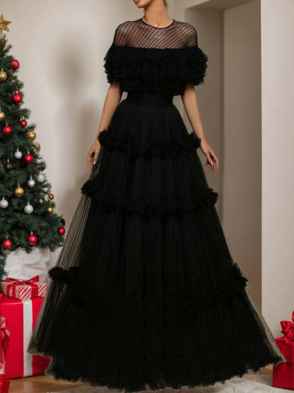 Long Sheer Neck Dresses in A-Line and Princess Styles