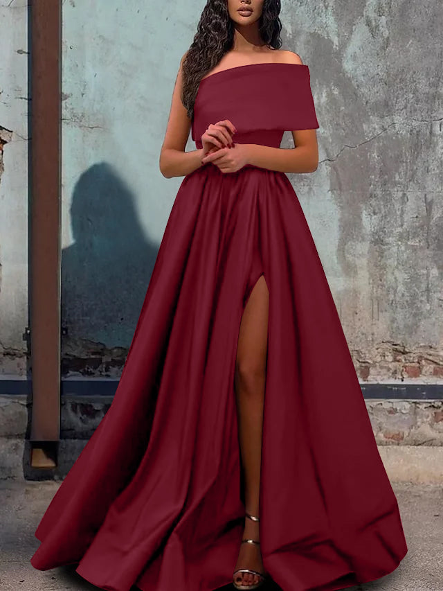 One-Shoulder A-Line Princess Prom Dress with Floor-Length Hem