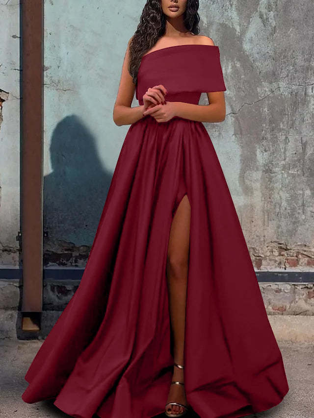 One-Shoulder A-Line Princess Prom Dress with Floor-Length Hem