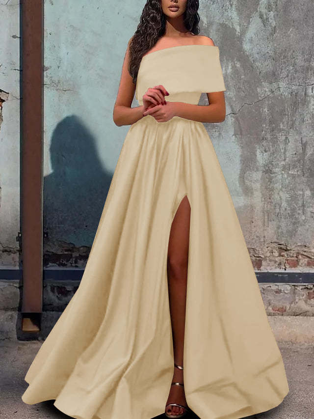 One-Shoulder A-Line Princess Prom Dress with Floor-Length Hem