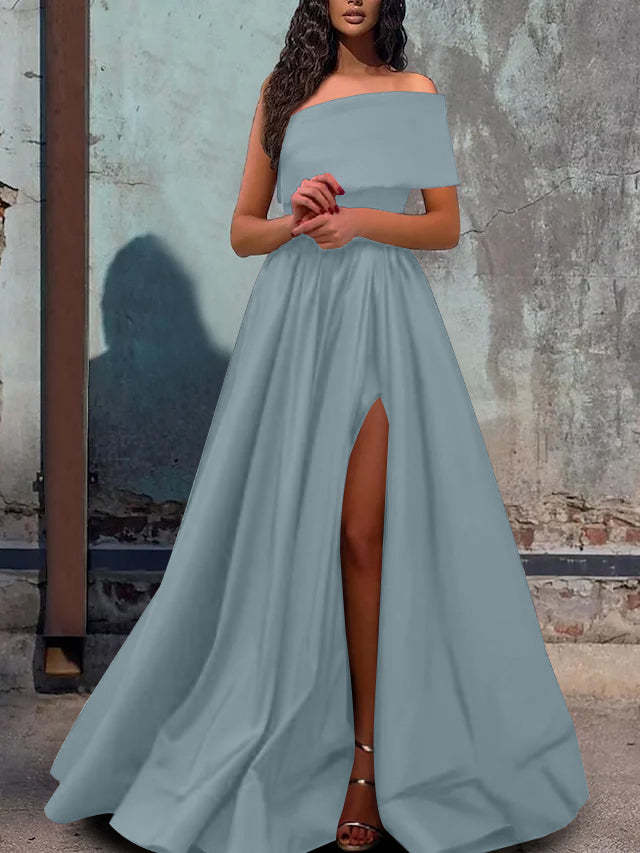 One-Shoulder A-Line Princess Prom Dress with Floor-Length Hem