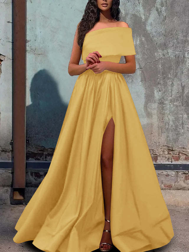 One-Shoulder A-Line Princess Prom Dress with Floor-Length Hem