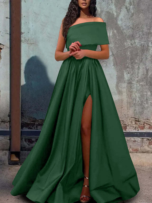 One-Shoulder A-Line Princess Prom Dress with Floor-Length Hem