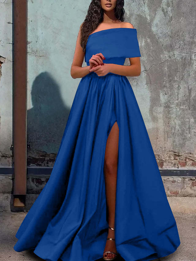 One-Shoulder A-Line Princess Prom Dress with Floor-Length Hem