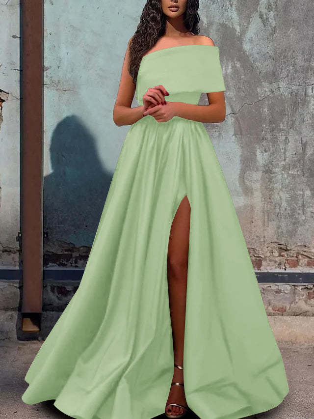 One-Shoulder A-Line Princess Prom Dress with Floor-Length Hem