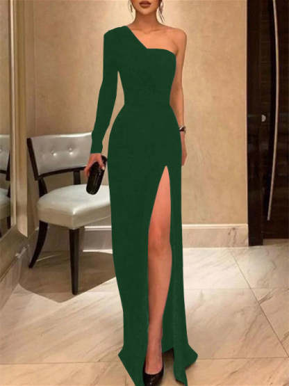 One-Shoulder Floor-Length Sheath/Column Prom Gown