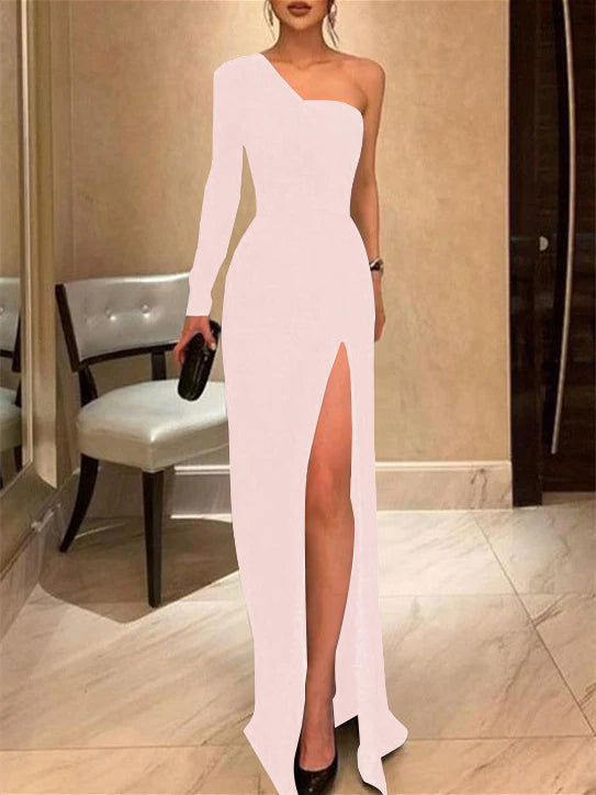 One-Shoulder Floor-Length Sheath/Column Prom Gown