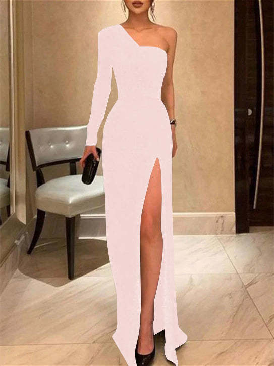 One-Shoulder Floor-Length Sheath/Column Prom Gown